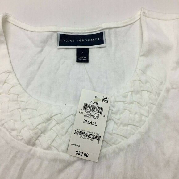 Karen Scott Basketweave-Trim Flutter-Sleeve Top Color: White Size: Small - Picture 3 of 7